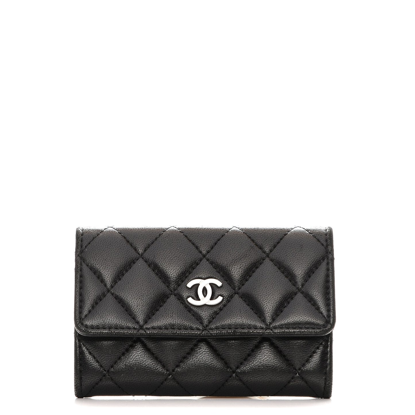 Lambskin Quilted Flap Card Holder Black