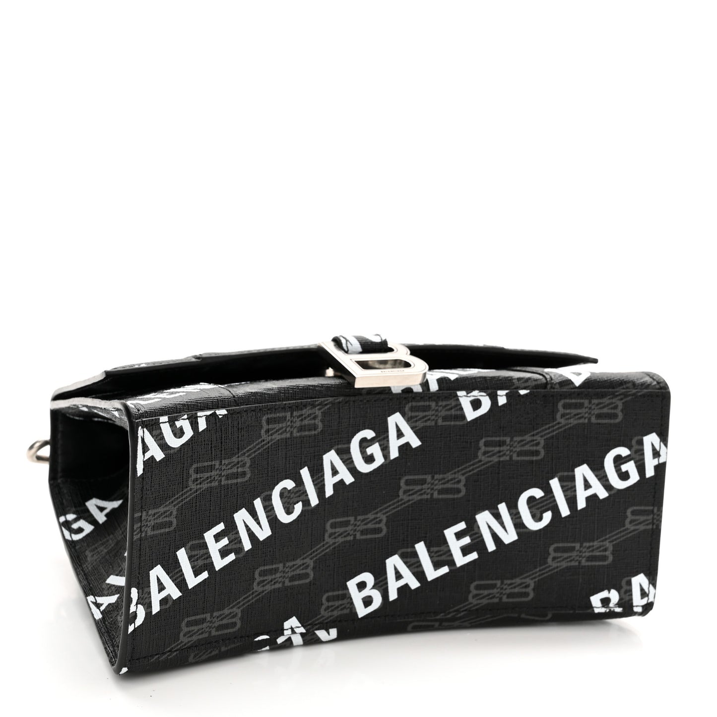 Coated Canvas BB Monogram Allover Logo Small Hourglass Top Handle Bag Black Grey White