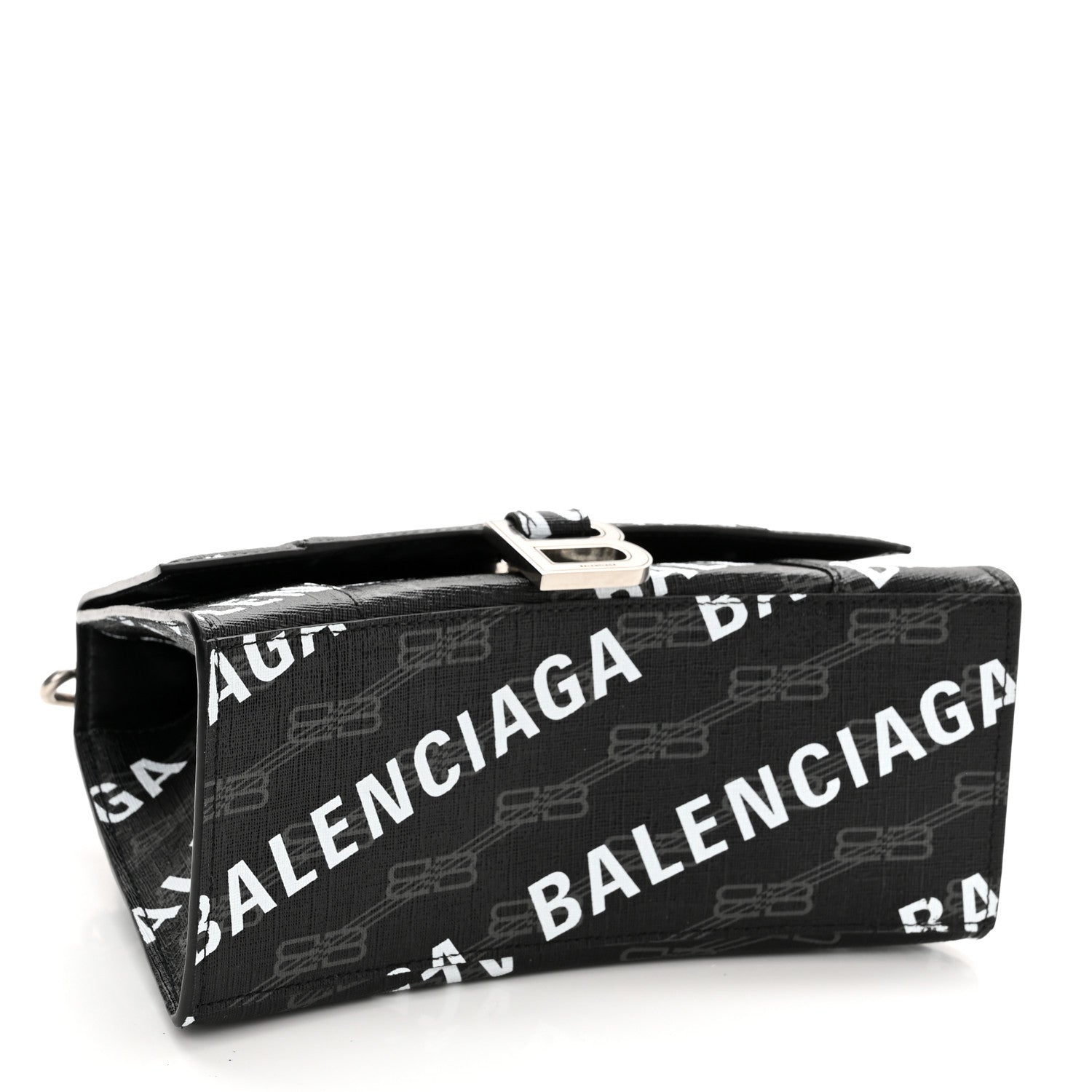 Balenciaga Coated Canvas BB Monogram Allover Logo Small Hourglass Top Handle Bag Black Grey White 4 of 9