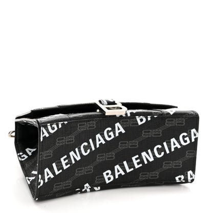 Balenciaga Coated Canvas BB Monogram Allover Logo Small Hourglass Top Handle Bag Black Grey White 4 of 9