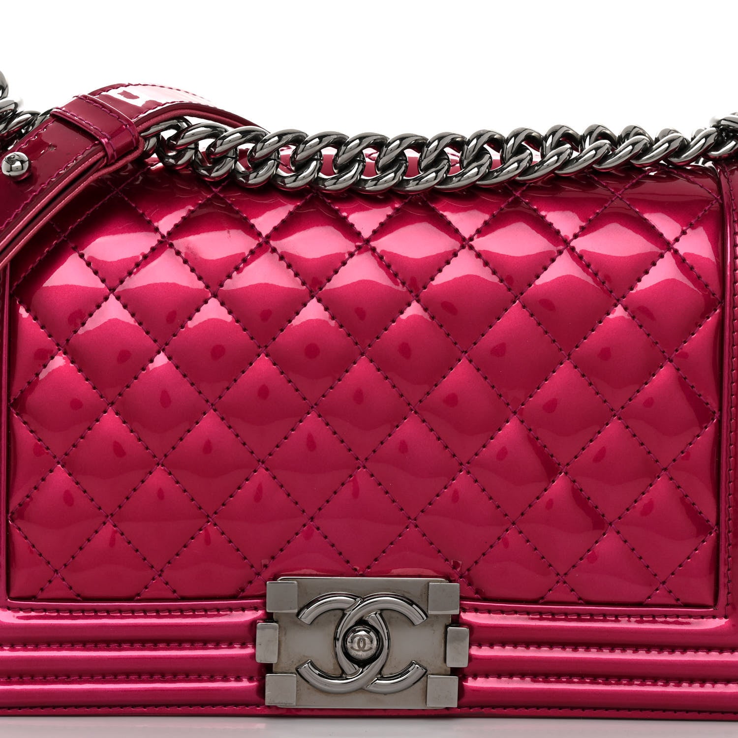 Chanel Metallic Patent Calfskin Quilted Medium Boy Flap Pink 7 of 9
