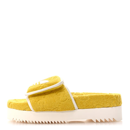 Gucci X ADIDAS Terry Cloth Trefoil GG Monogram Womens Platform Sandals 38 Smile Yellow Off White 1 of 8