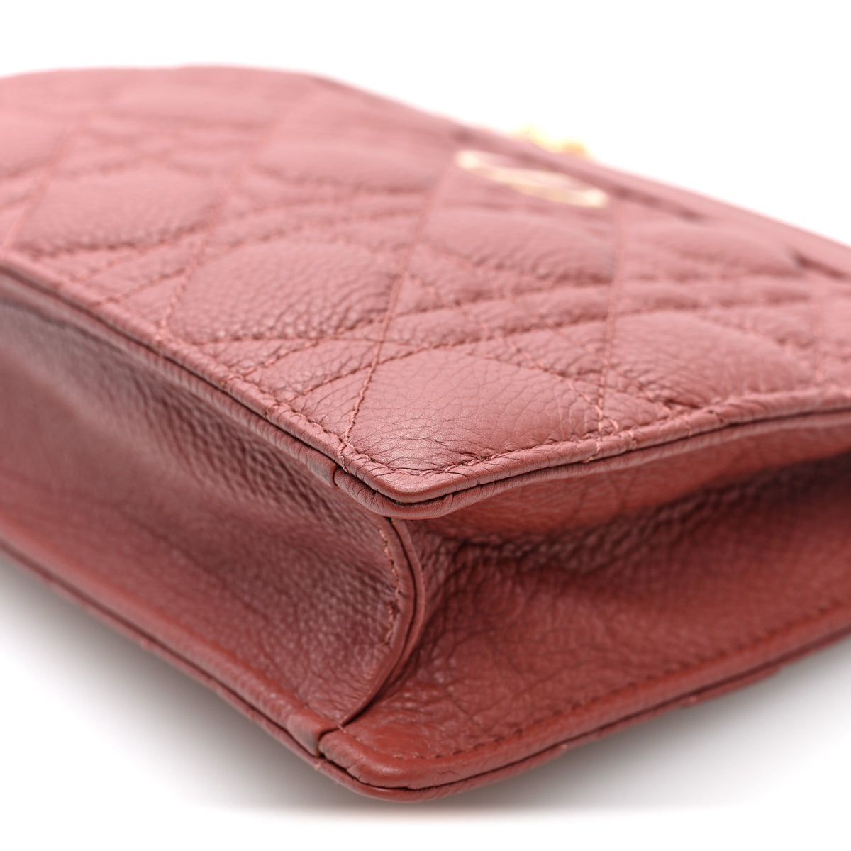 Calfskin Cannage Caro Zipped Pouch With Chain Rust
