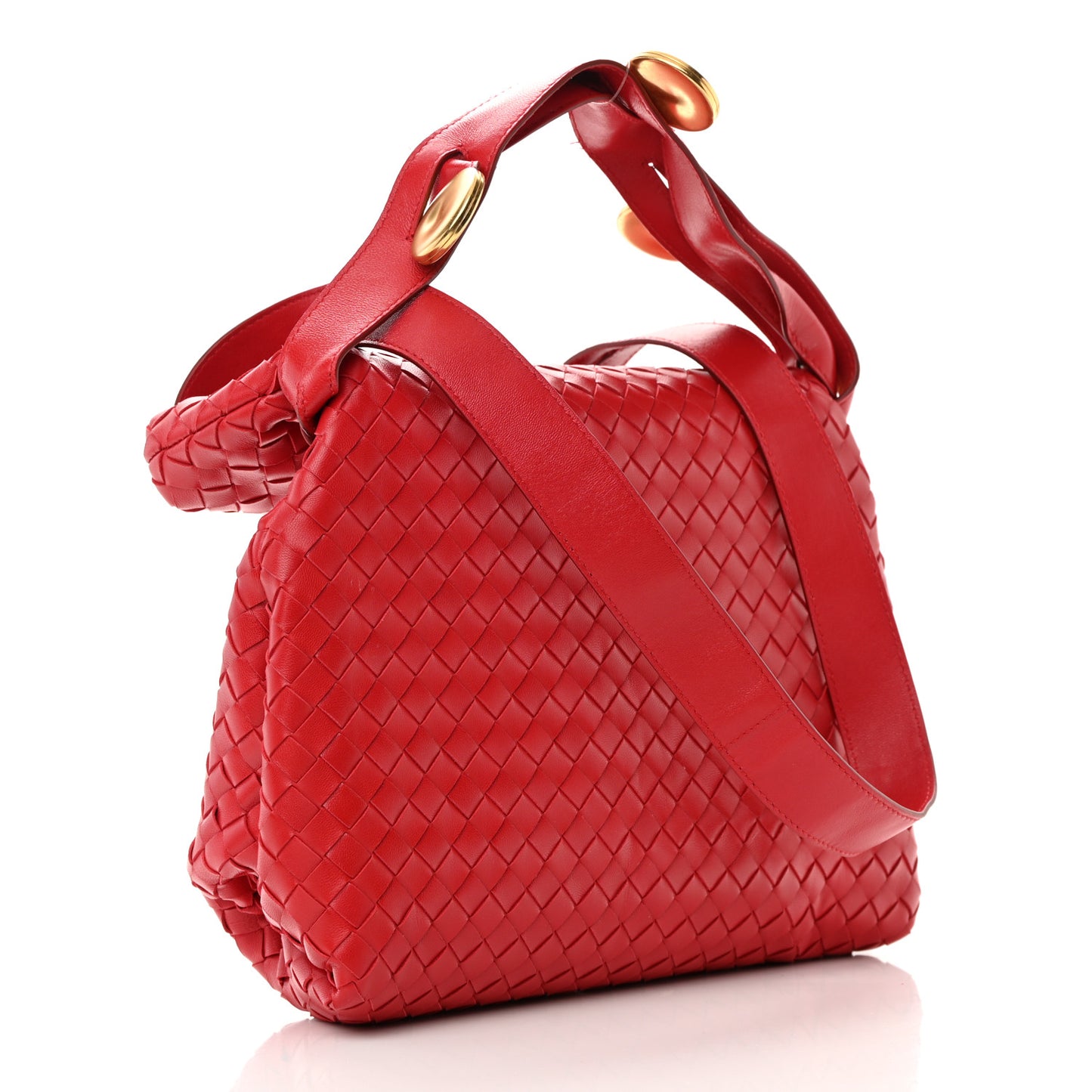 Nappa Intrecciato Small Fold Flap Shoulder Bag Red