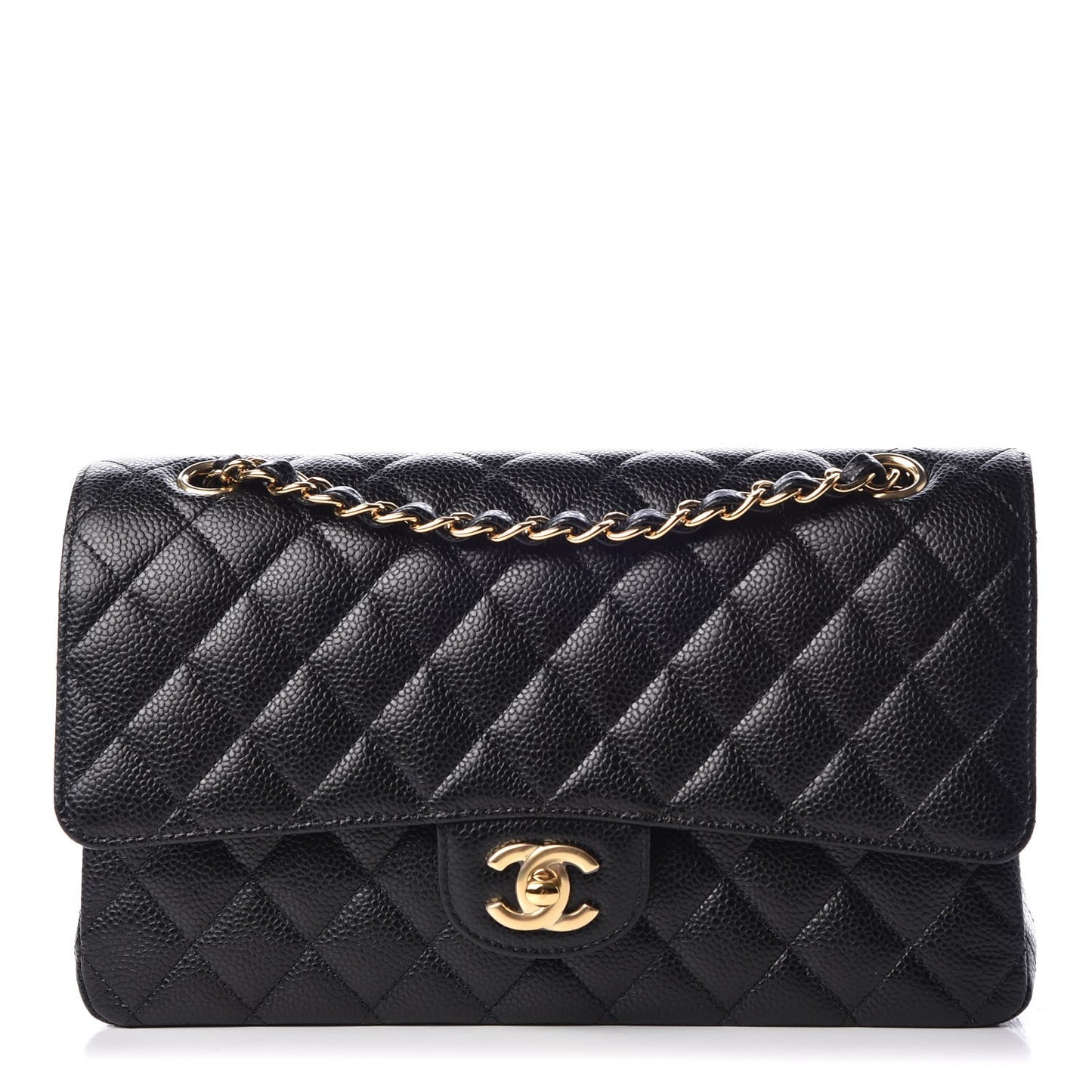 Caviar Quilted Medium Double Flap Black