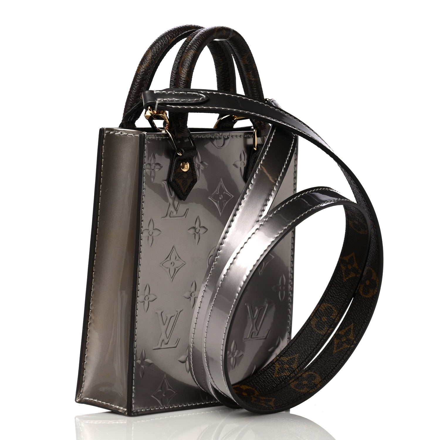 Louis Vuitton Vernis Monogram Petit Sac Plat Taupe Metallise 3 of 10