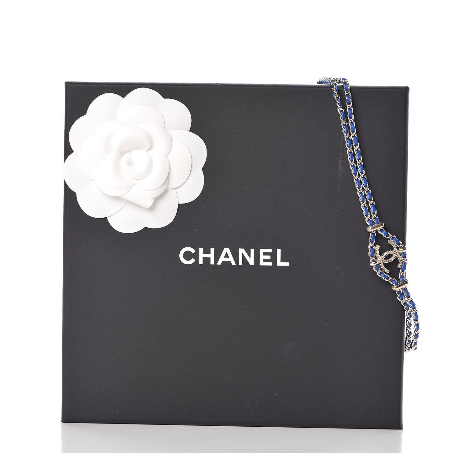 Metal Lambskin CC Chain Link Necklace Blue