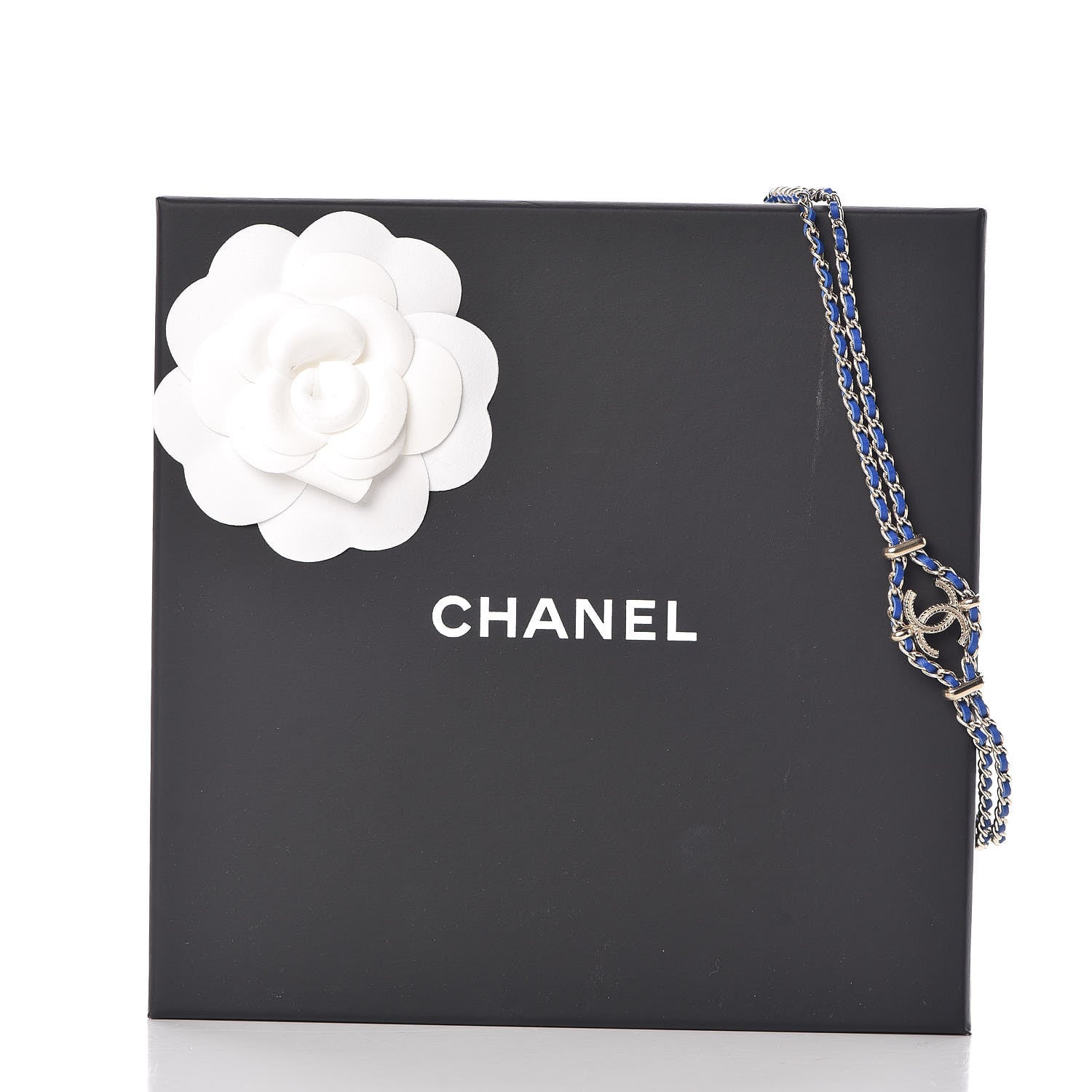 Chanel Metal Lambskin CC Chain Link Necklace Blue 5 of 5