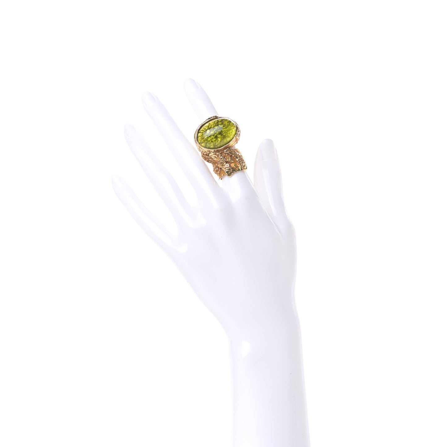 Glass Cabochon Arty Ovale Ring 5 Gold Green