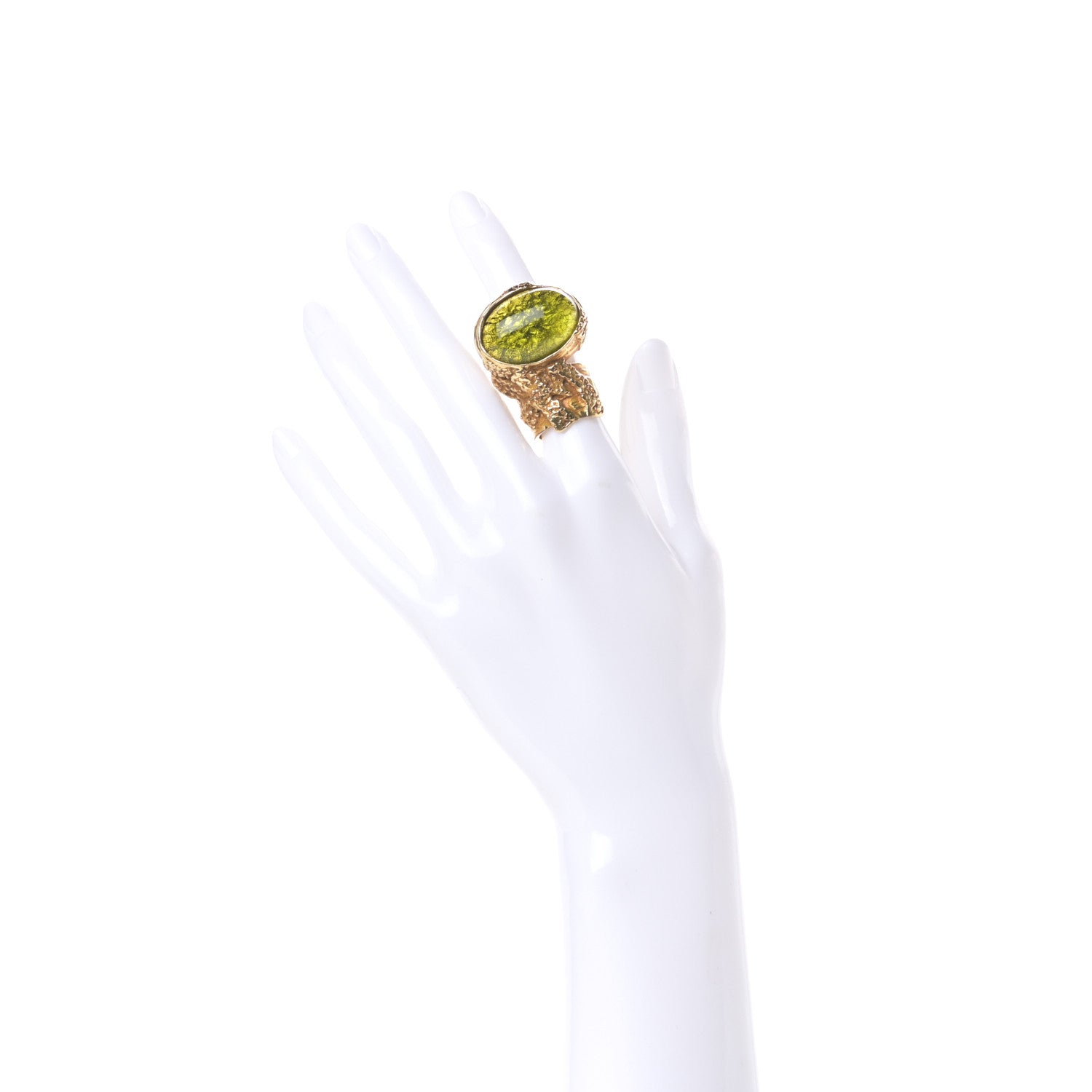 Saint Laurent Glass Cabochon Arty Ovale Ring 5 Gold Green 2 of 4