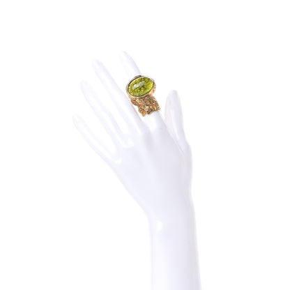 Saint Laurent Glass Cabochon Arty Ovale Ring 5 Gold Green 2 of 4