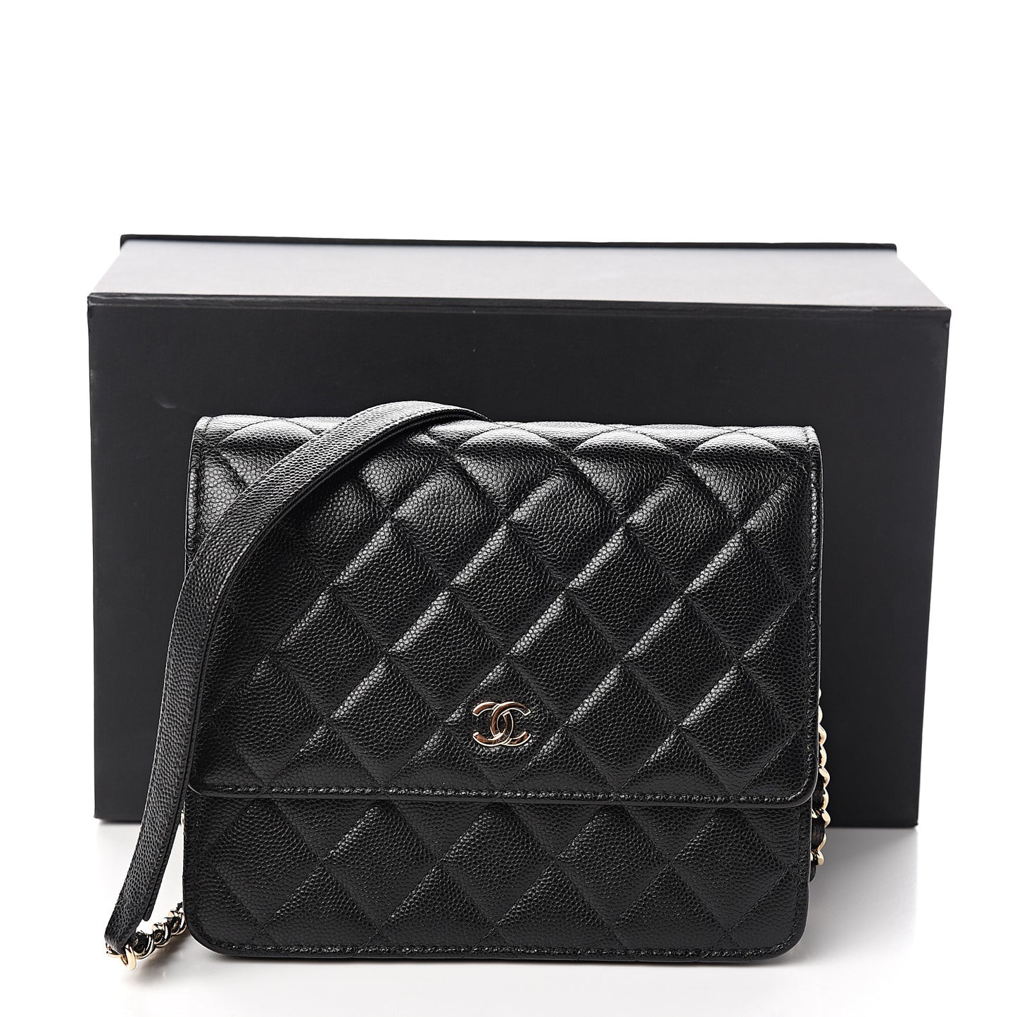 Caviar Quilted Square Wallet On Chain WOC Black