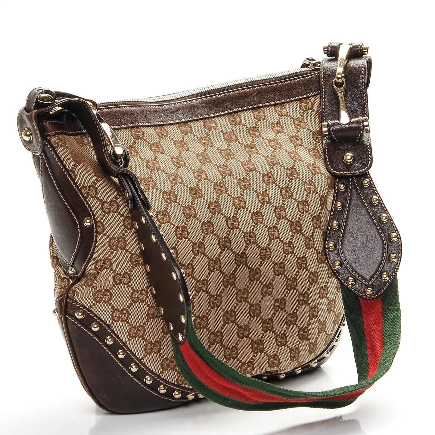 Monogram Web Studded Pelham Shoulder Bag Dark Brown