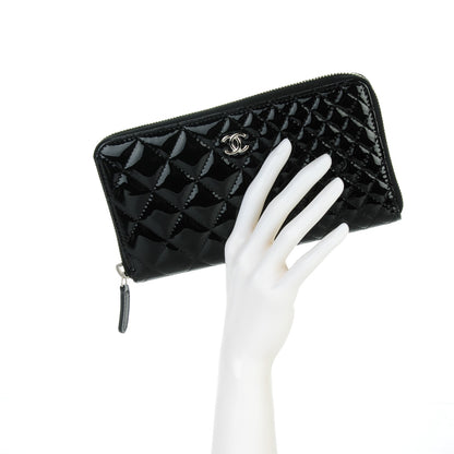 Chanel Patent Double Quilted Zip Around Wallet Black 2 of 8