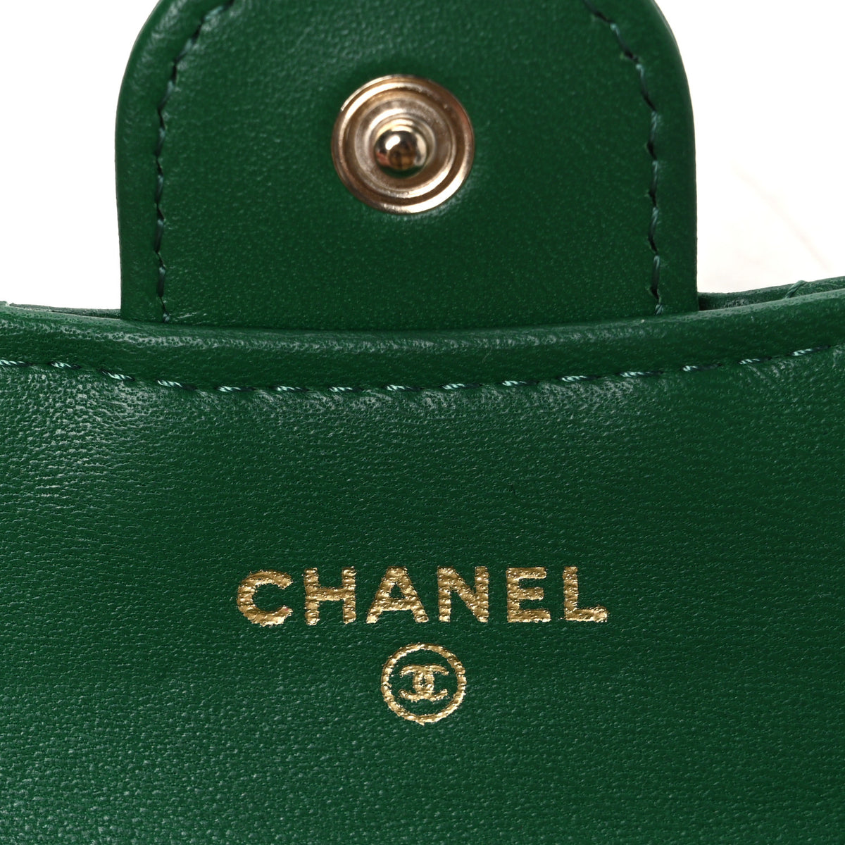 Lambskin Quilted Flap Card Holder Wallet Green