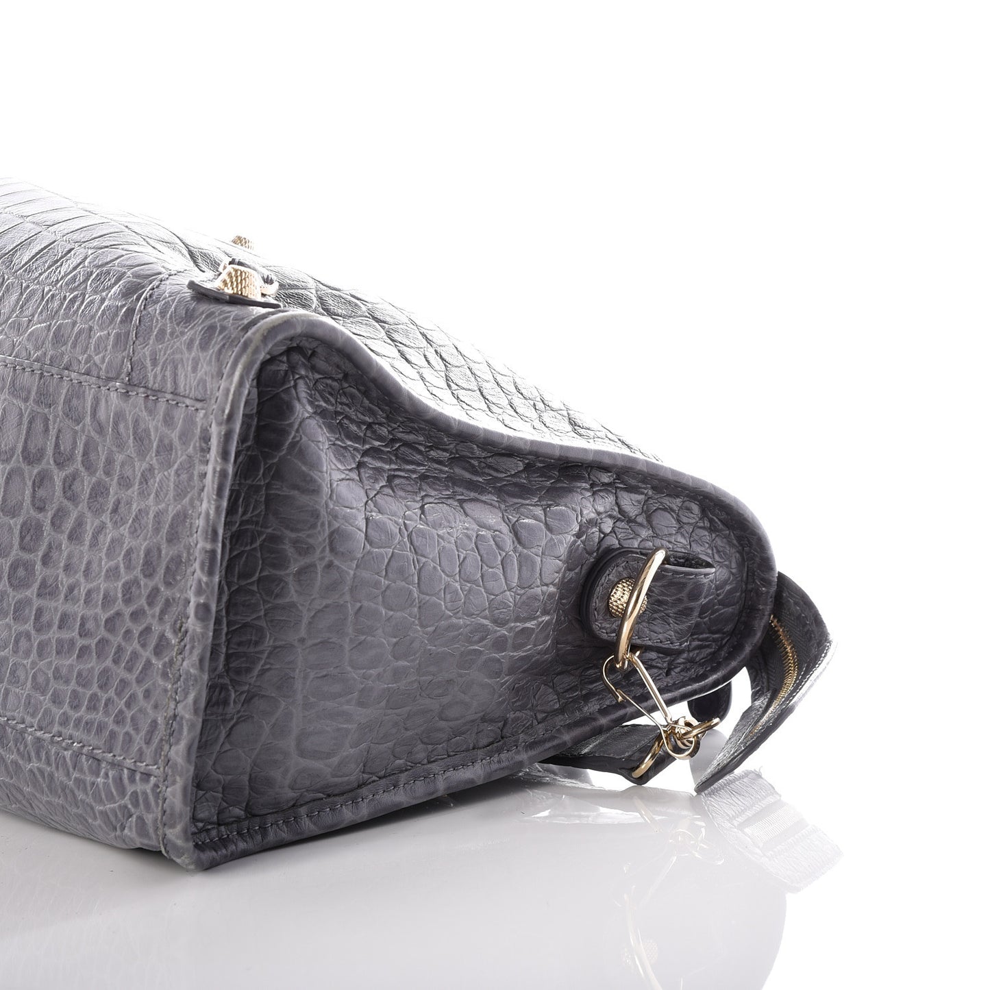 Calfskin Crocodile Embossed Giant 12 Gold Hardware City Gris Beton