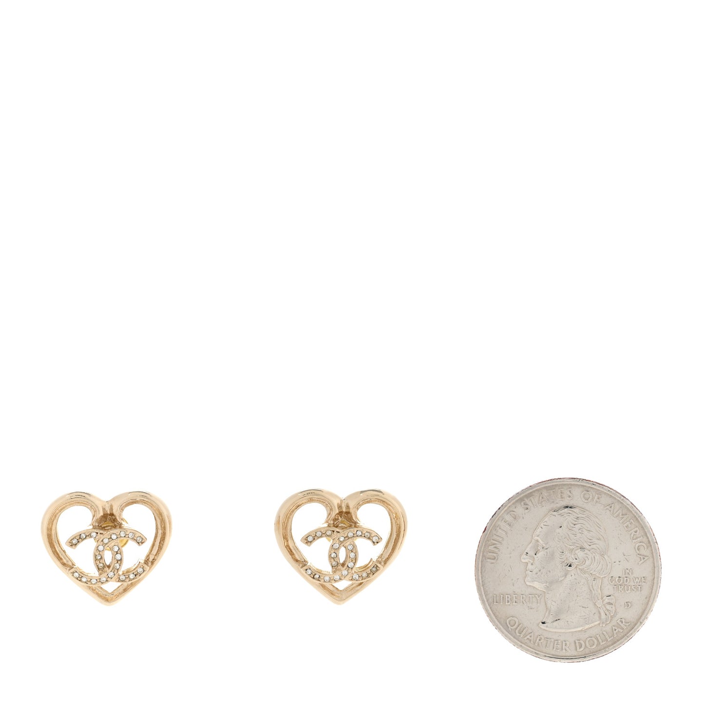 Metal Crystal CC Logo Heart Earrings Gold