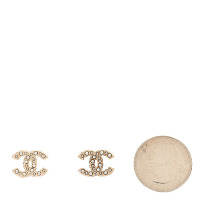 Chanel Pearl Crystal CC Earrings Light Gold 2 of 5