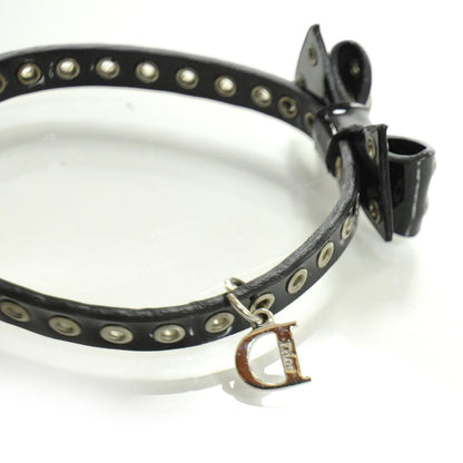 Christian Dior Patent Leather Grommet Bow Bracelet Black 4 of 6