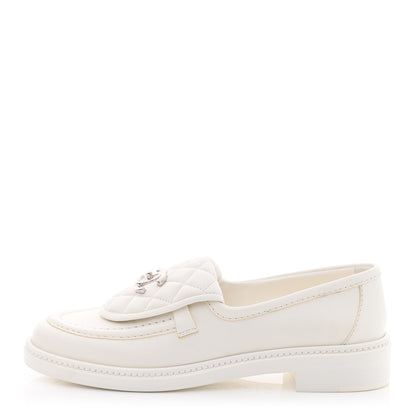 Chanel Lambskin Quilted CC Turnlock Loafers 38 White 1 of 9