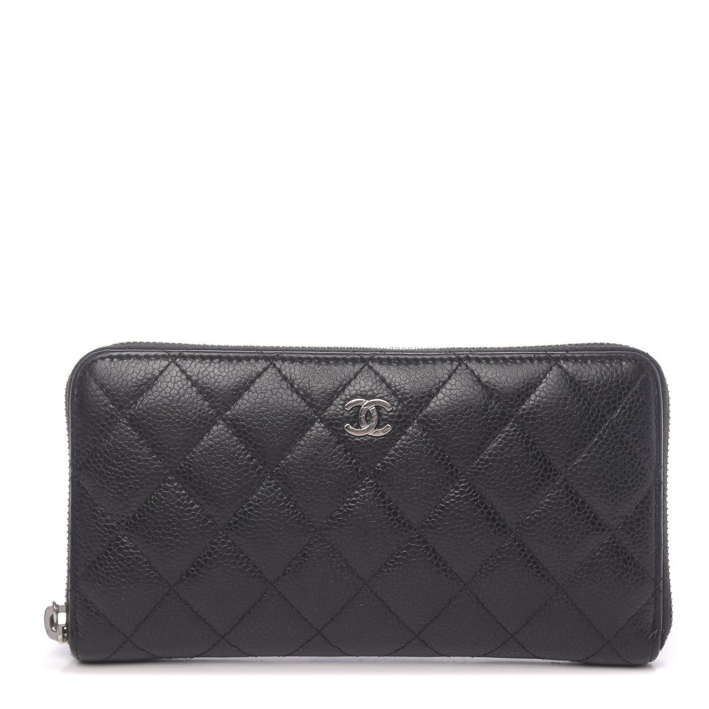 Caviar Quilted Large Gusset Zip Around Wallet Black