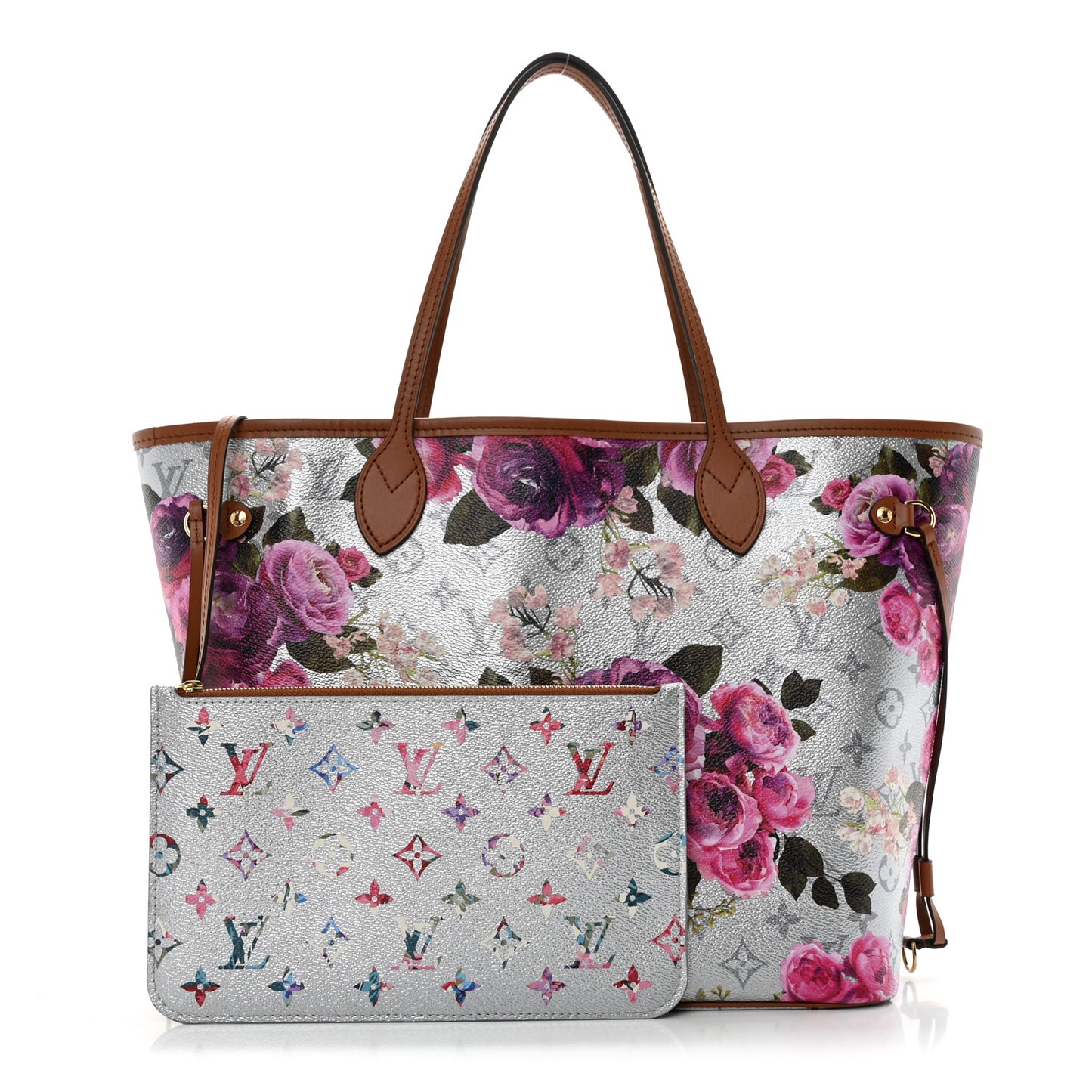 Metallic Monogram LV Garden Neverfull MM Silver