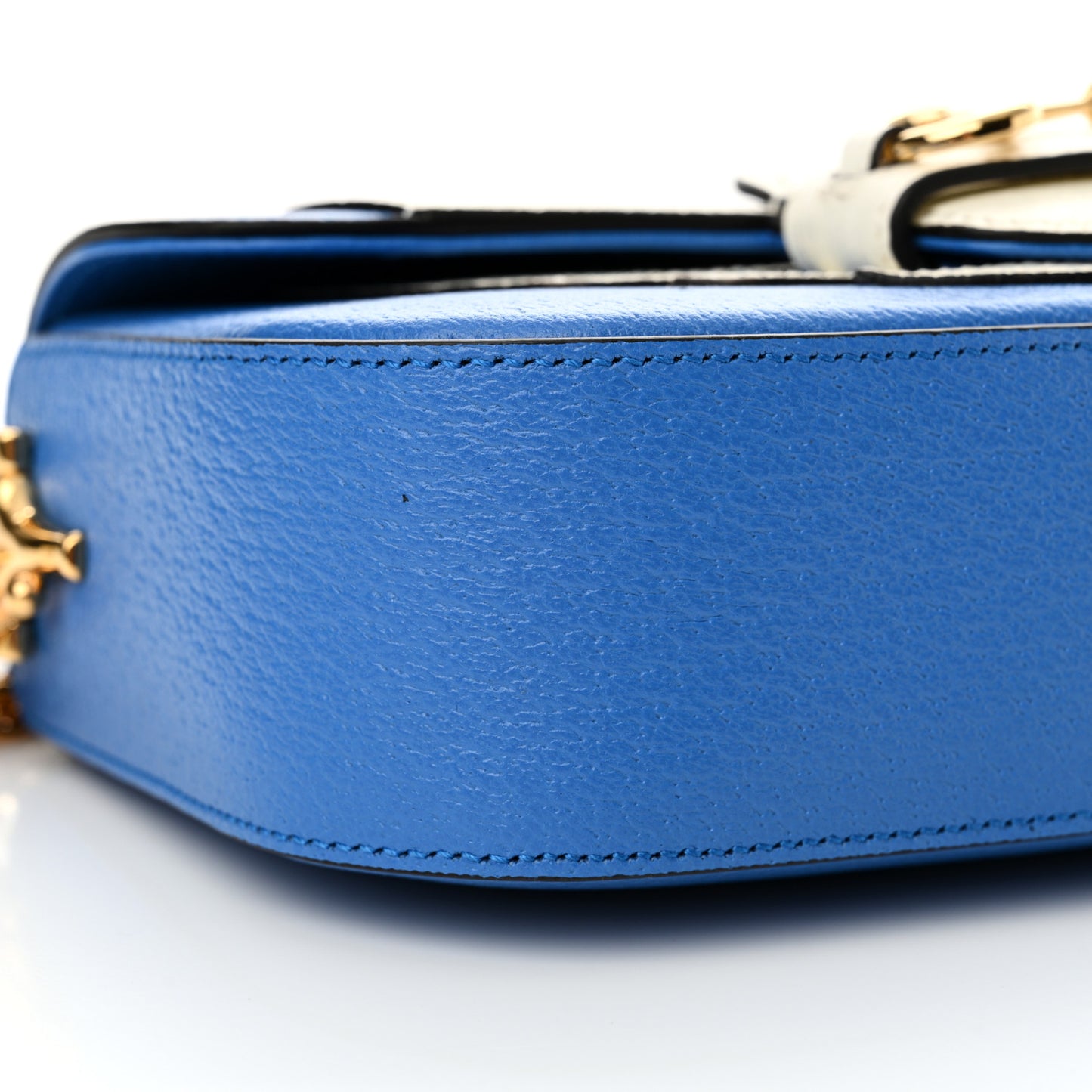 X ADIDAS Textured Dollar Calfskin Web Trefoil Mini Horsebit 1955 Shoulder Bag Blue Off Blue Off White Multi