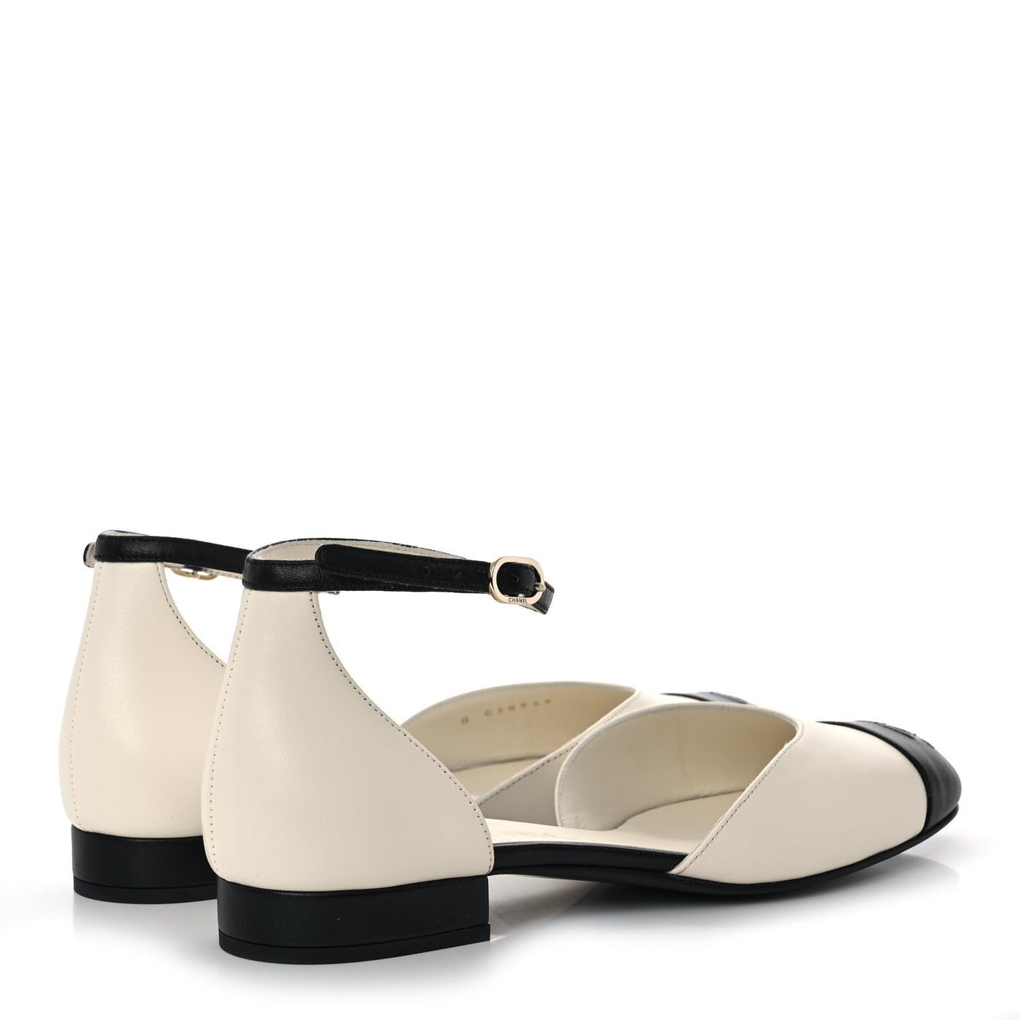 Lambskin Open Toe Flats 38 Ivory Black