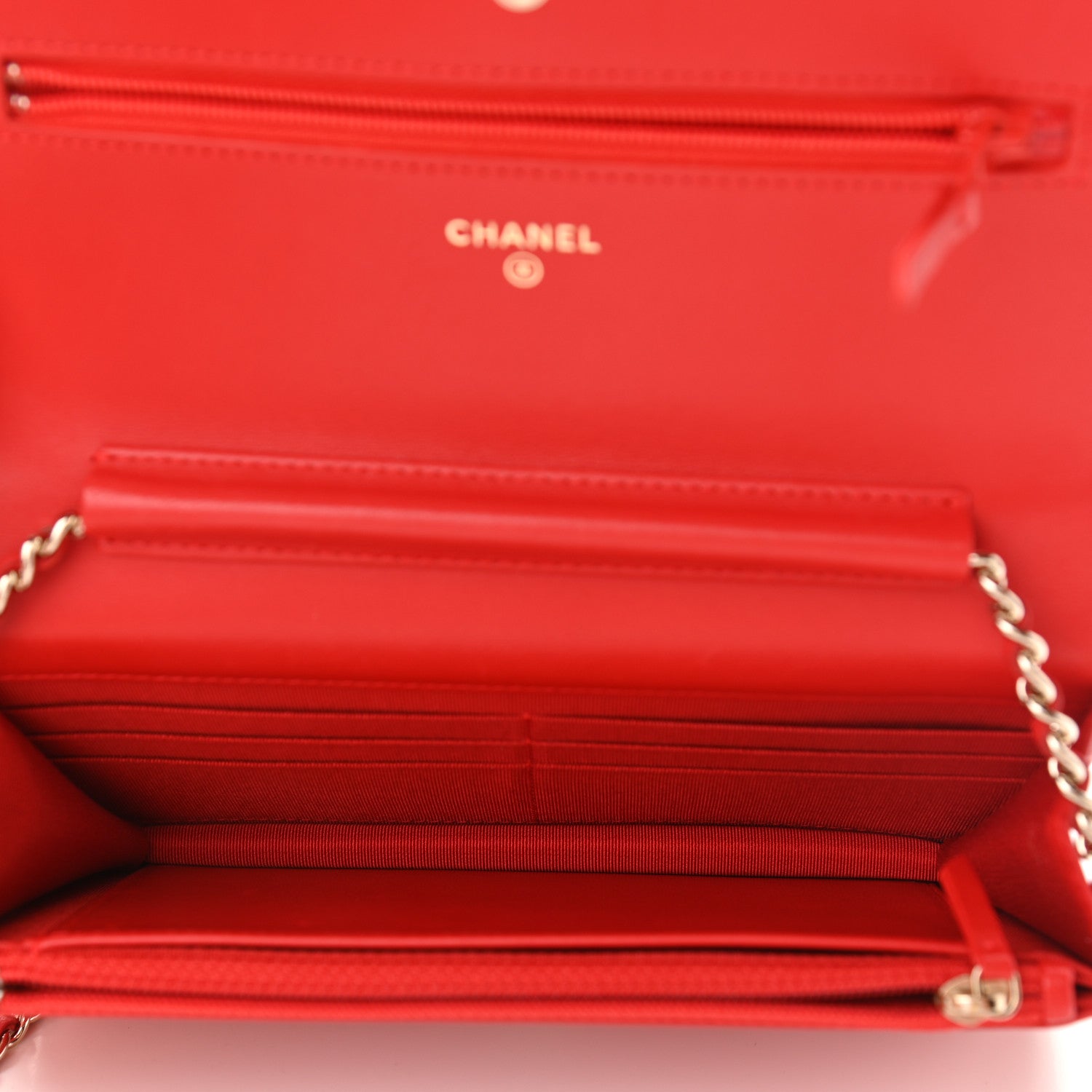 Chanel Lambskin Quilted Wallet on Chain WOC Red 4 of 11