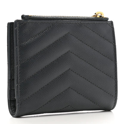 Saint Laurent Grain De Poudre Matelasse Chevron Monogram Zipped Card Case Dark Smog 3 of 8