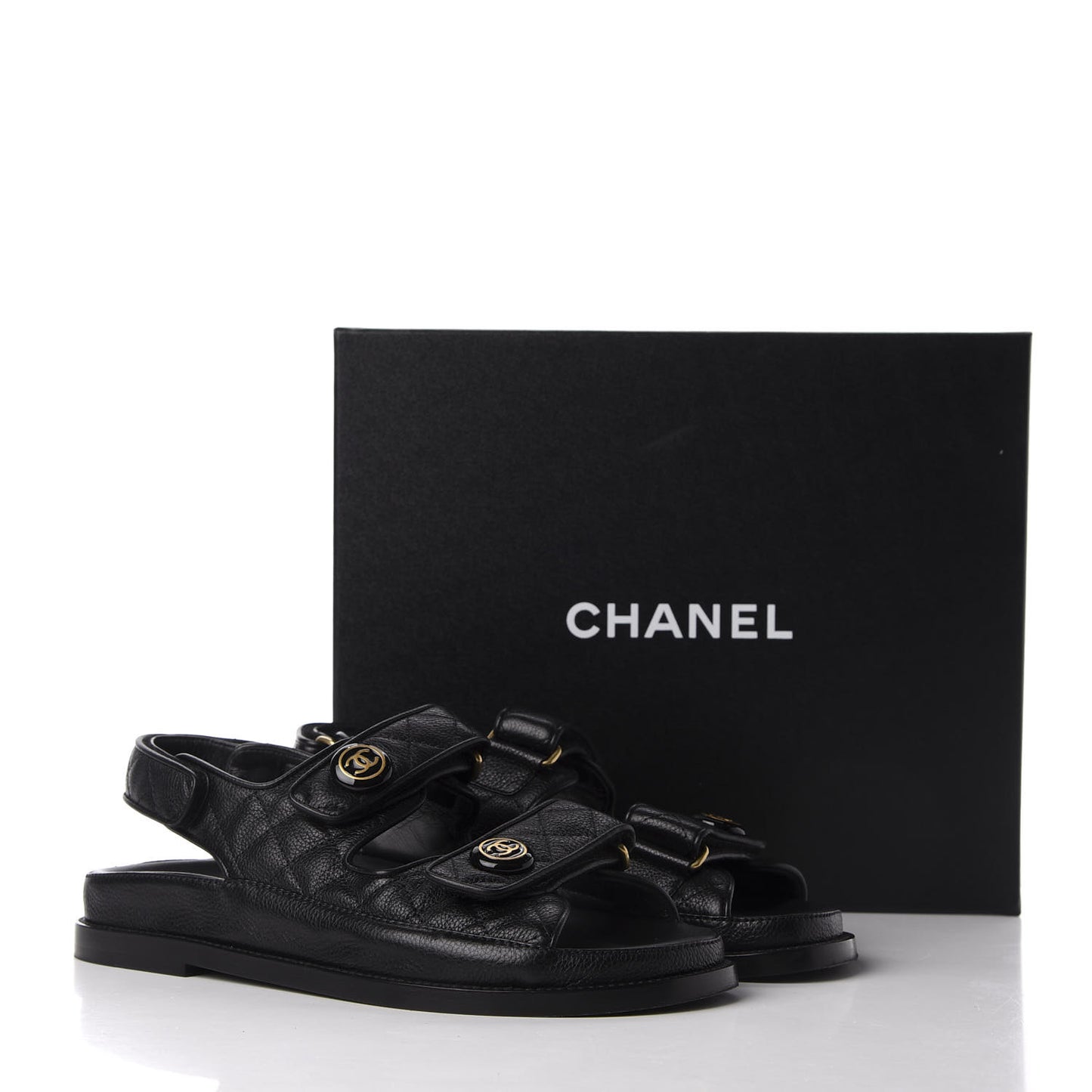 Grained Calfskin Velcro Dad Sandals 37.5 Black