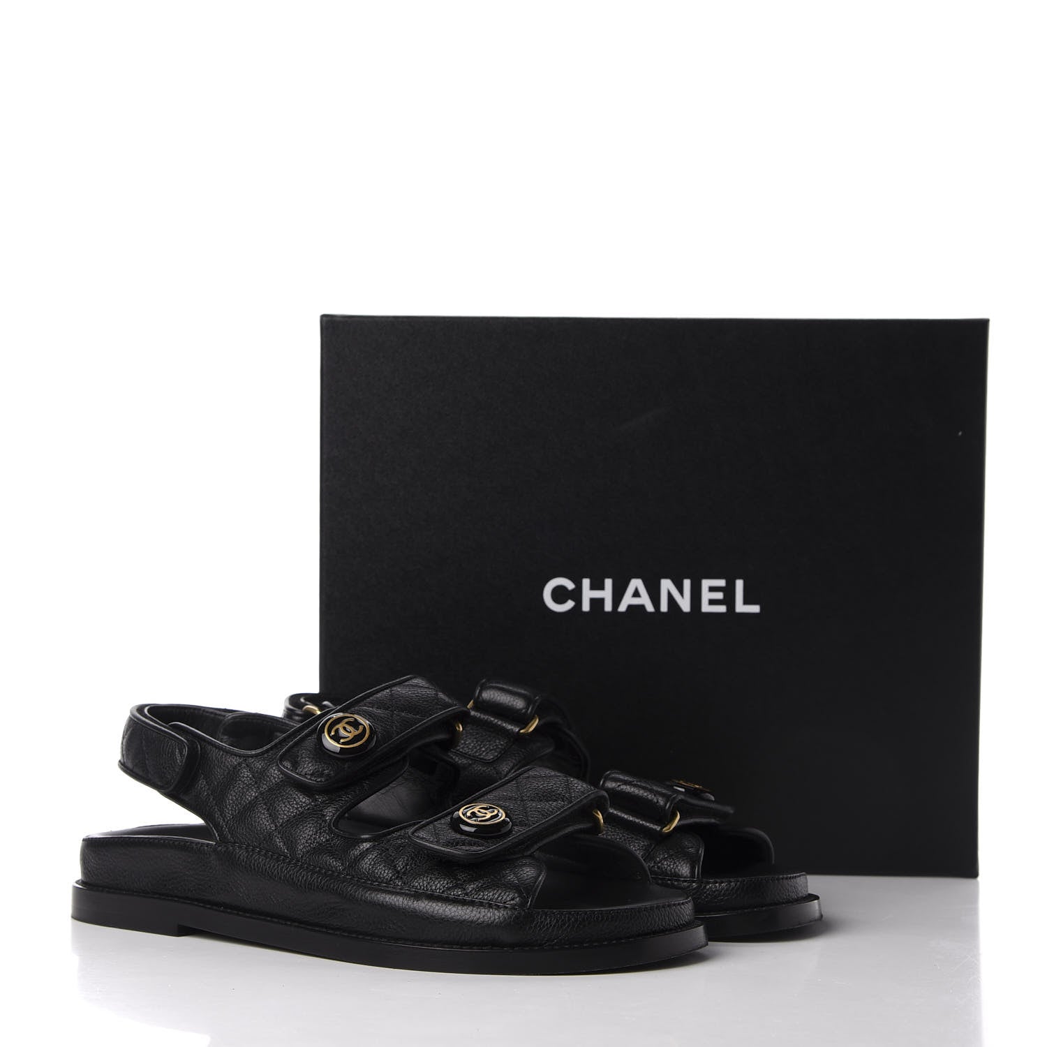 Chanel Grained Calfskin Velcro Dad Sandals 37.5 Black 11 of 11