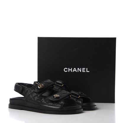 Chanel Grained Calfskin Velcro Dad Sandals 37.5 Black 11 of 11