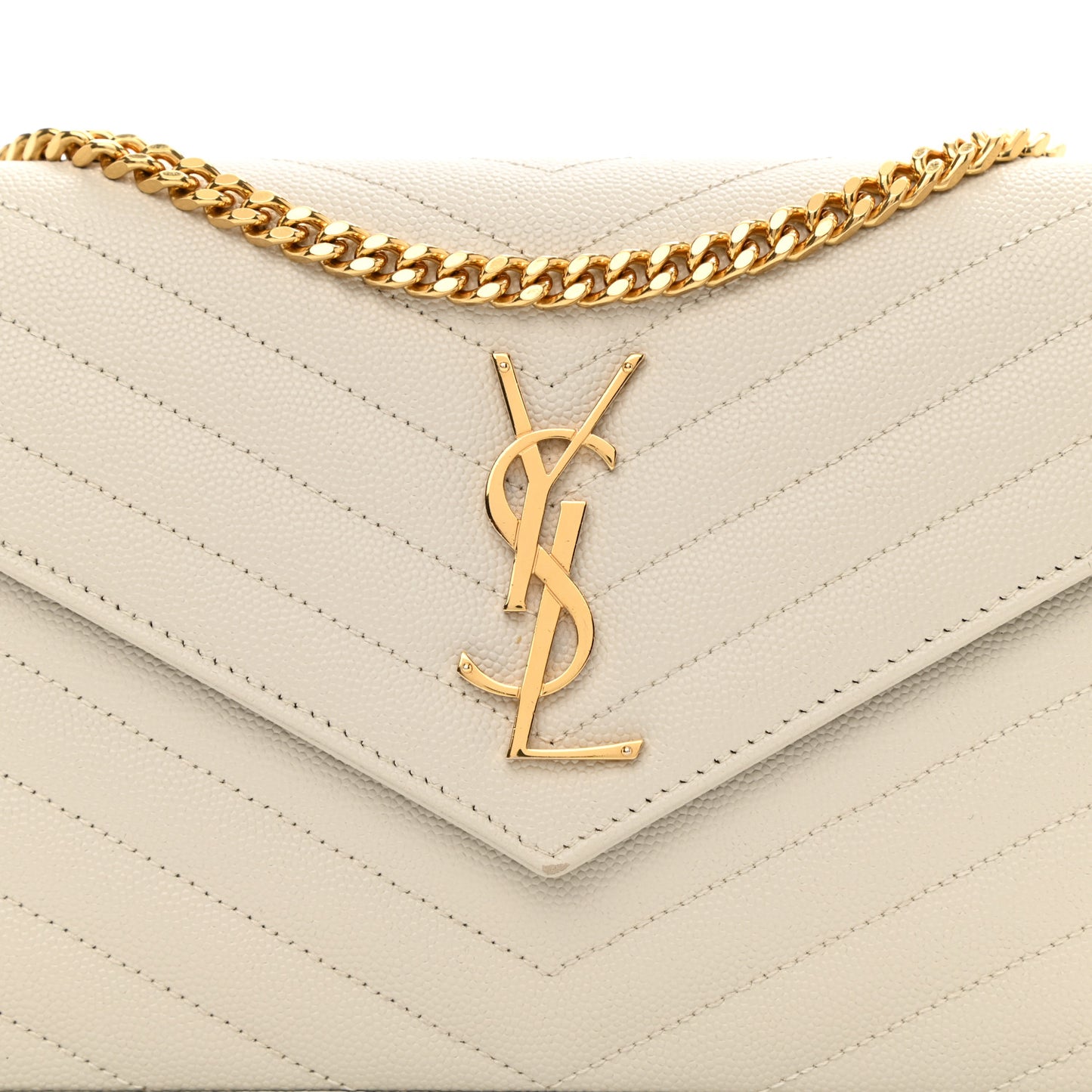 Grain De Poudre Matelasse Chevron Monogram Chain Wallet White