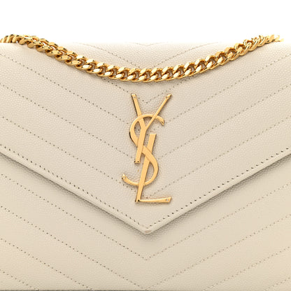 Saint Laurent Grain De Poudre Matelasse Chevron Monogram Chain Wallet White 10 of 14