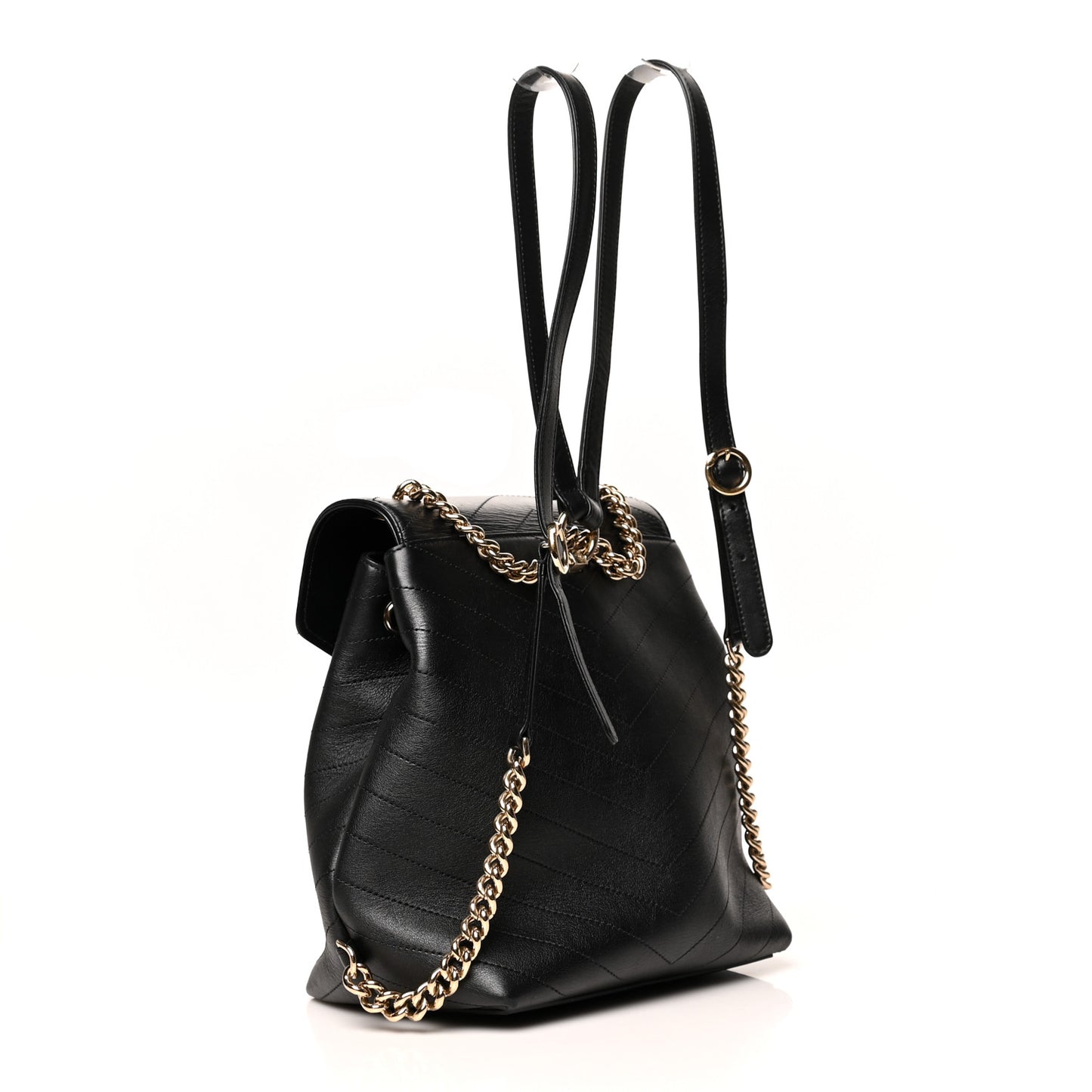 Grained Calfskin Chevron Stitched Backpack Black