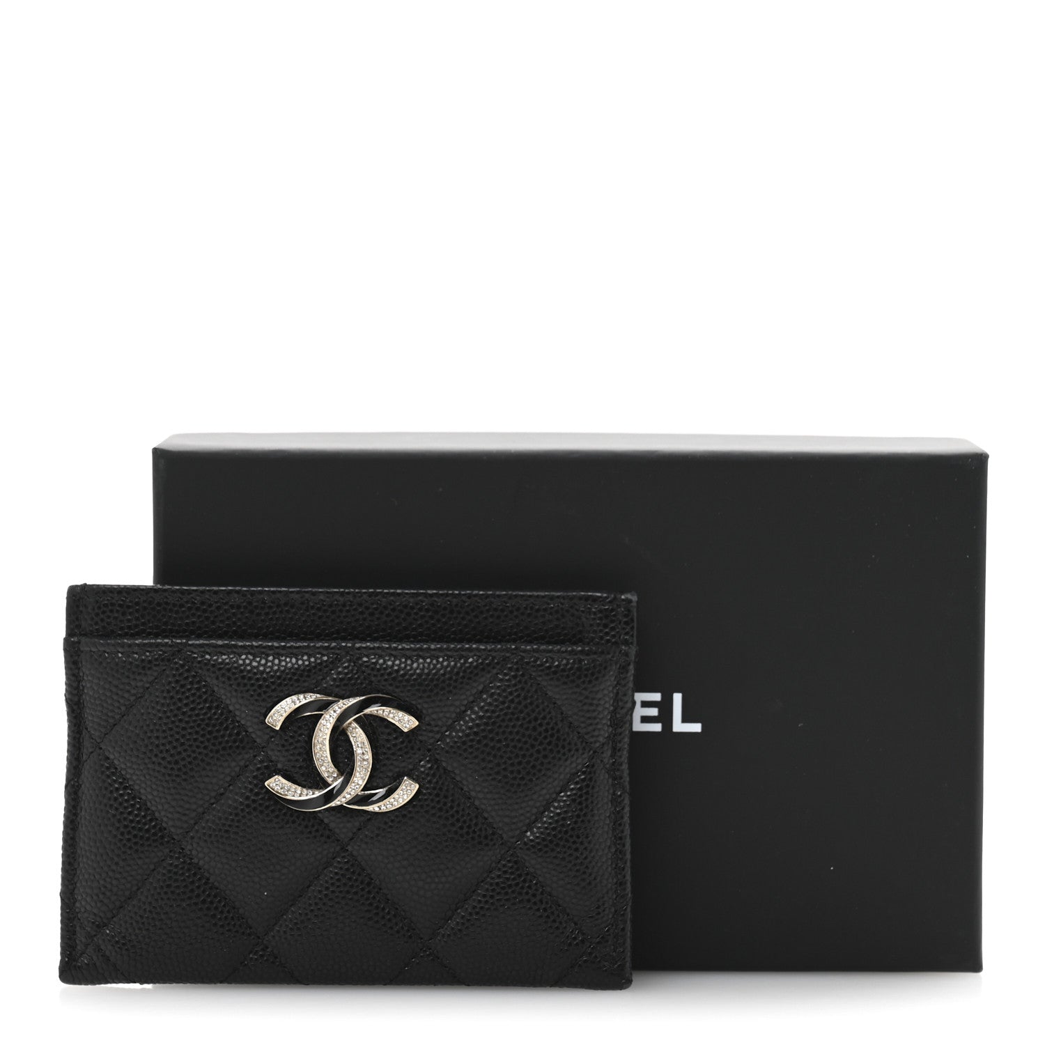 Chanel Caviar Quilted Crystal Enamel CC Card Holder Black 10 of 10