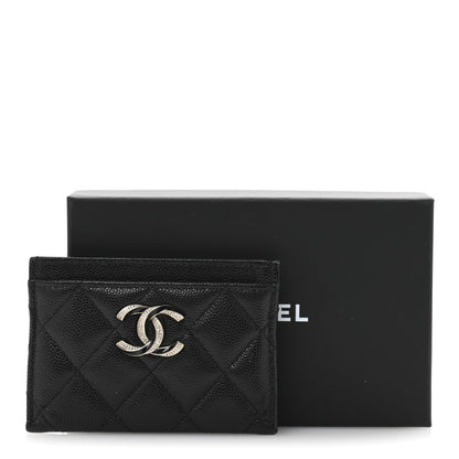 Chanel Caviar Quilted Crystal Enamel CC Card Holder Black 10 of 10