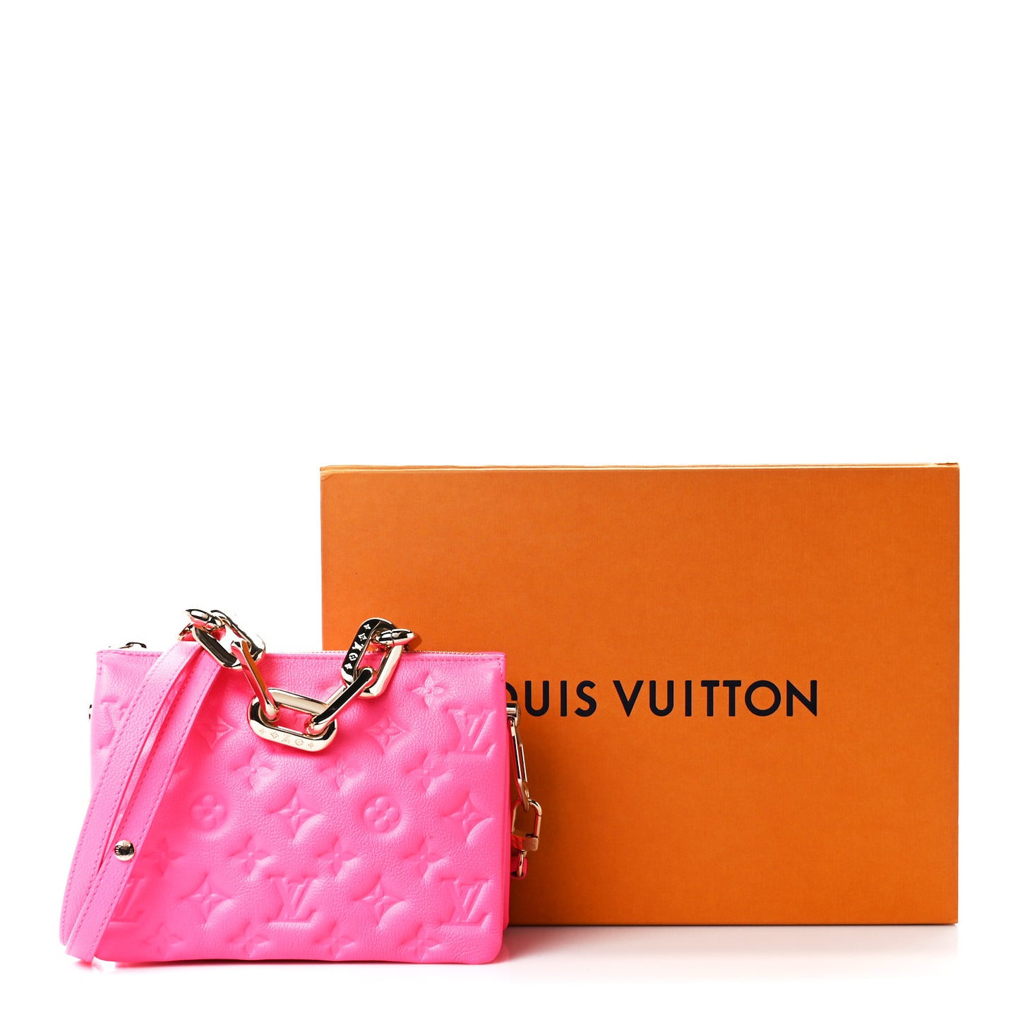 Calfskin Embossed Monogram Coussin BB Rose Fluo
