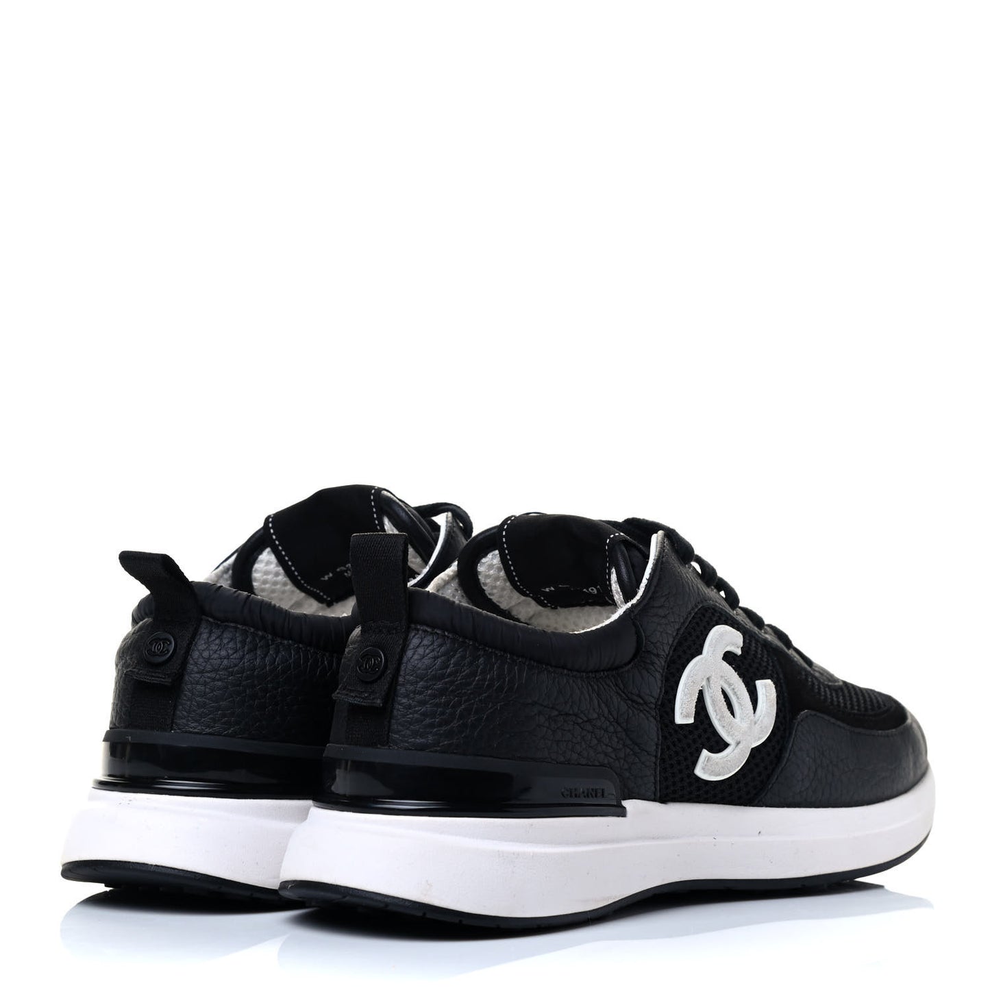 Calfskin Mesh Lycra Suede Womens Logo Sneakers 39.5 Black