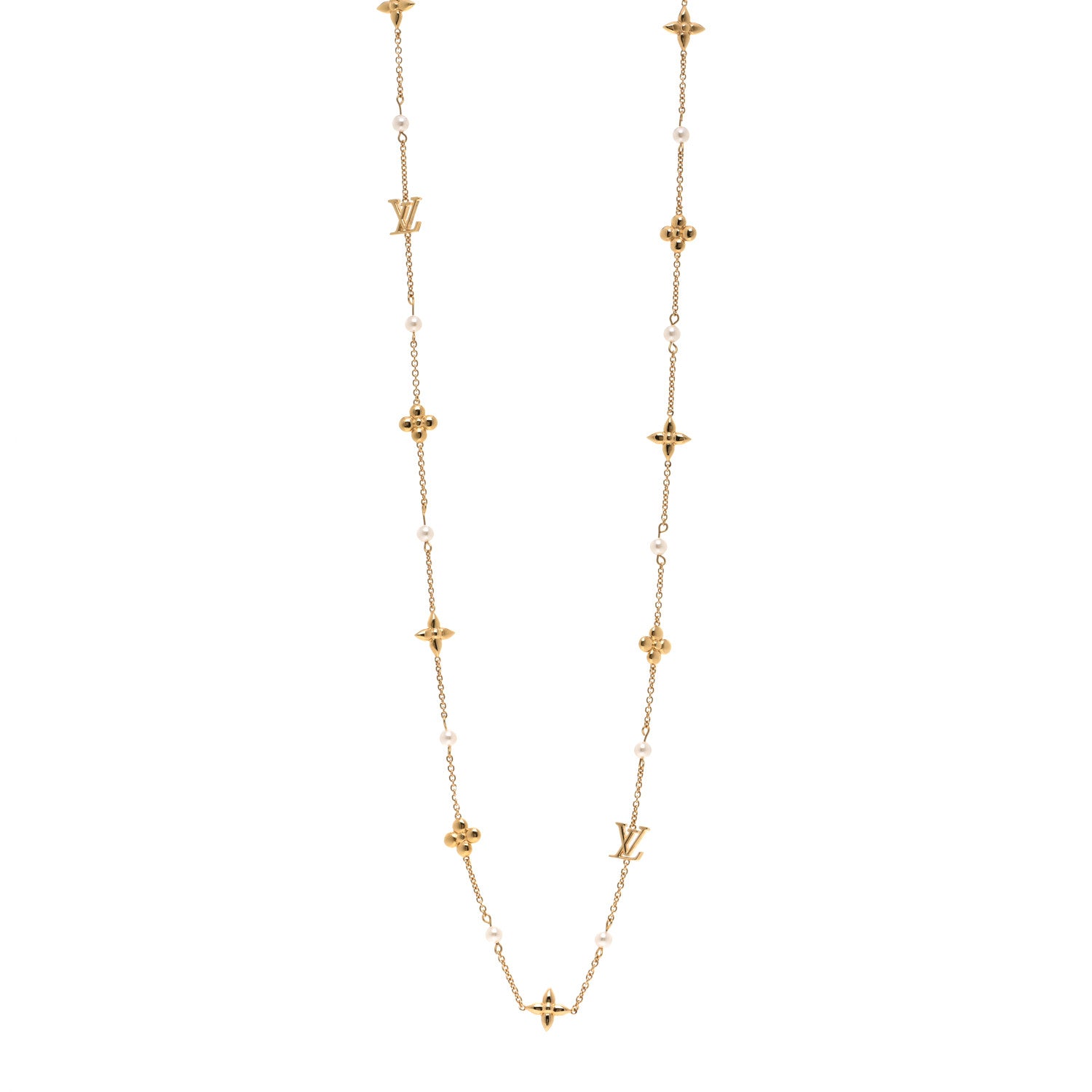 Louis Vuitton Metal Resin Louisa Long Necklace Gold White 1 of 6