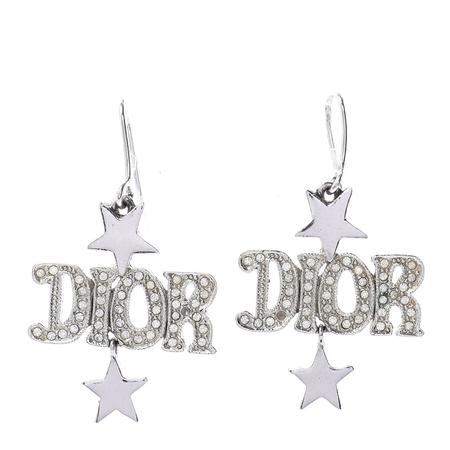 Crystal Star Dangle Earrings Silver