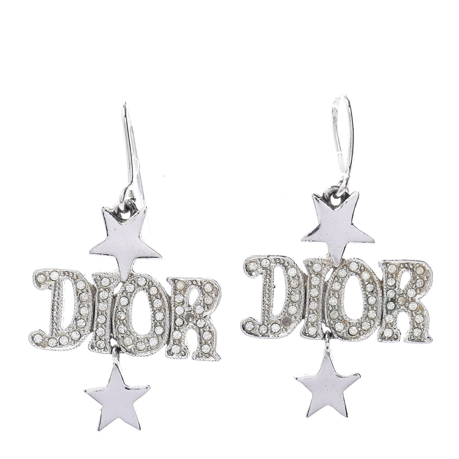 Christian Dior Crystal Star Dangle Earrings Silver 1 of 3