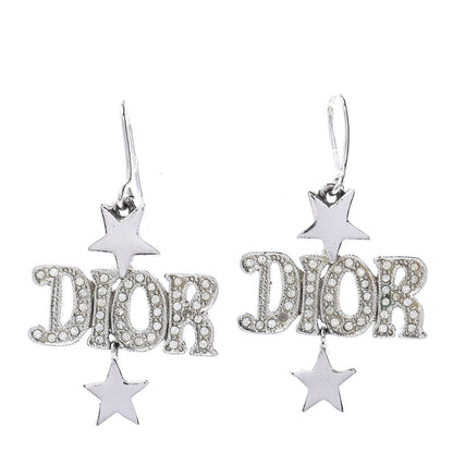 Christian Dior Crystal Star Dangle Earrings Silver 1 of 3