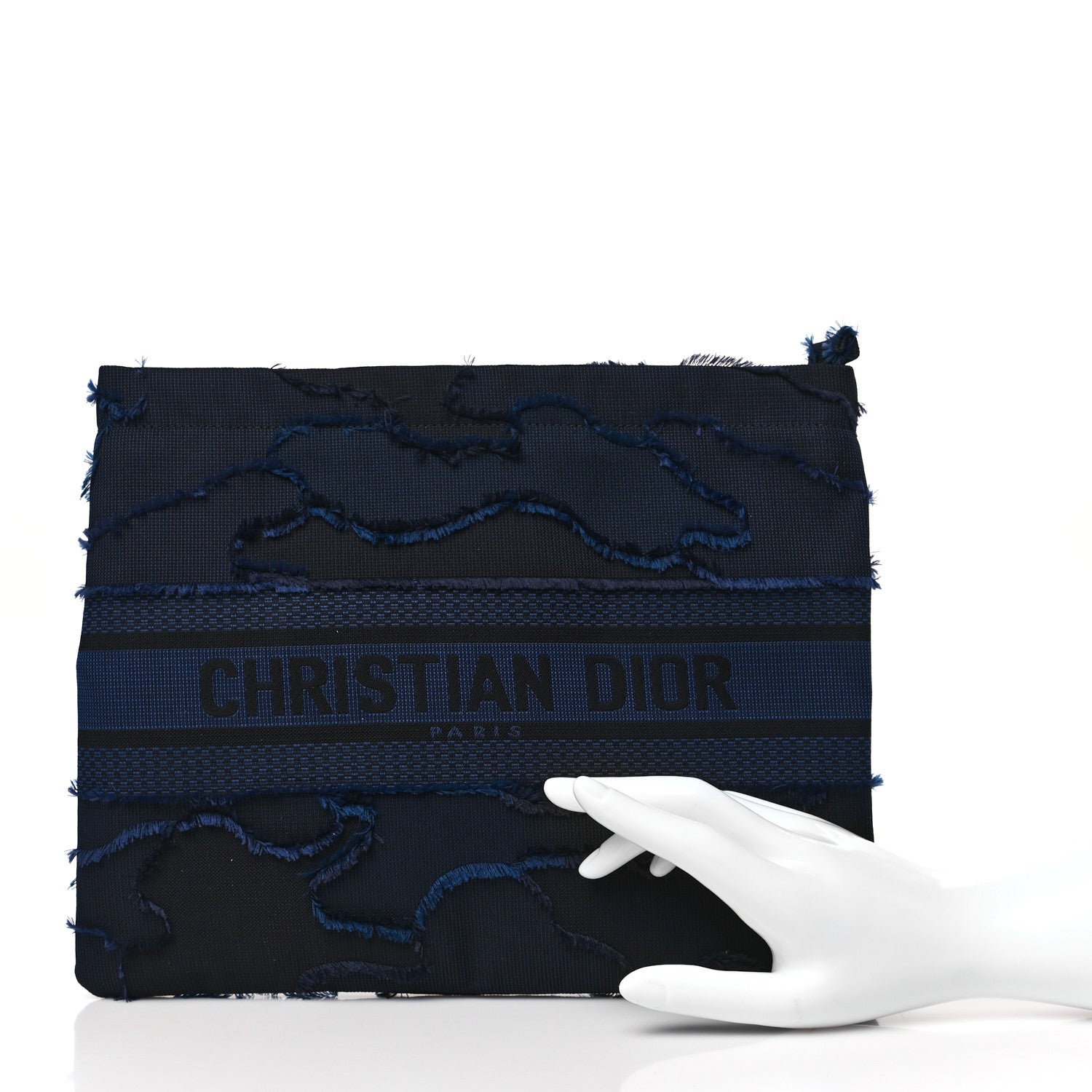 Christian Dior Canvas Embroidered Camouflage Medium Diordouble Zip Pouch Blue 2 of 8