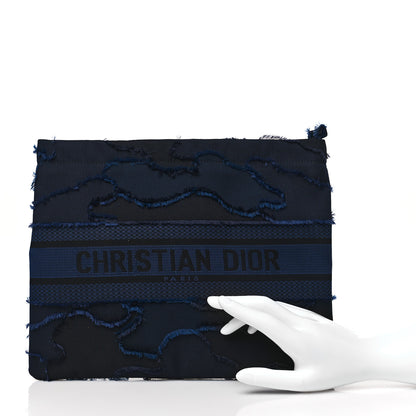 Christian Dior Canvas Embroidered Camouflage Medium Diordouble Zip Pouch Blue 2 of 8