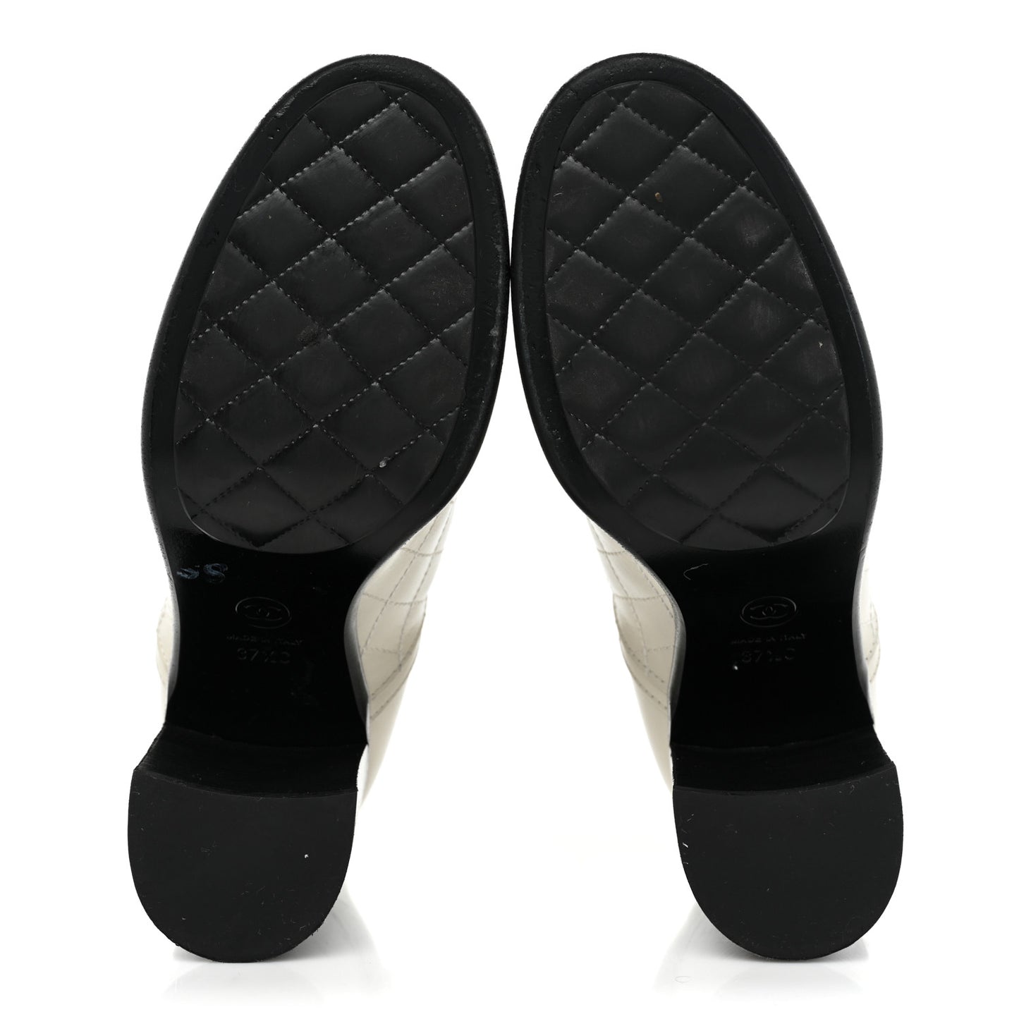 Calfskin Quilted Cap Toe Boots 37.5 White Black