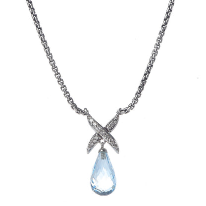 David Yurman Sterling Silver Blue Topaz Diamond Briolette X Pendant Necklace 4 of 6
