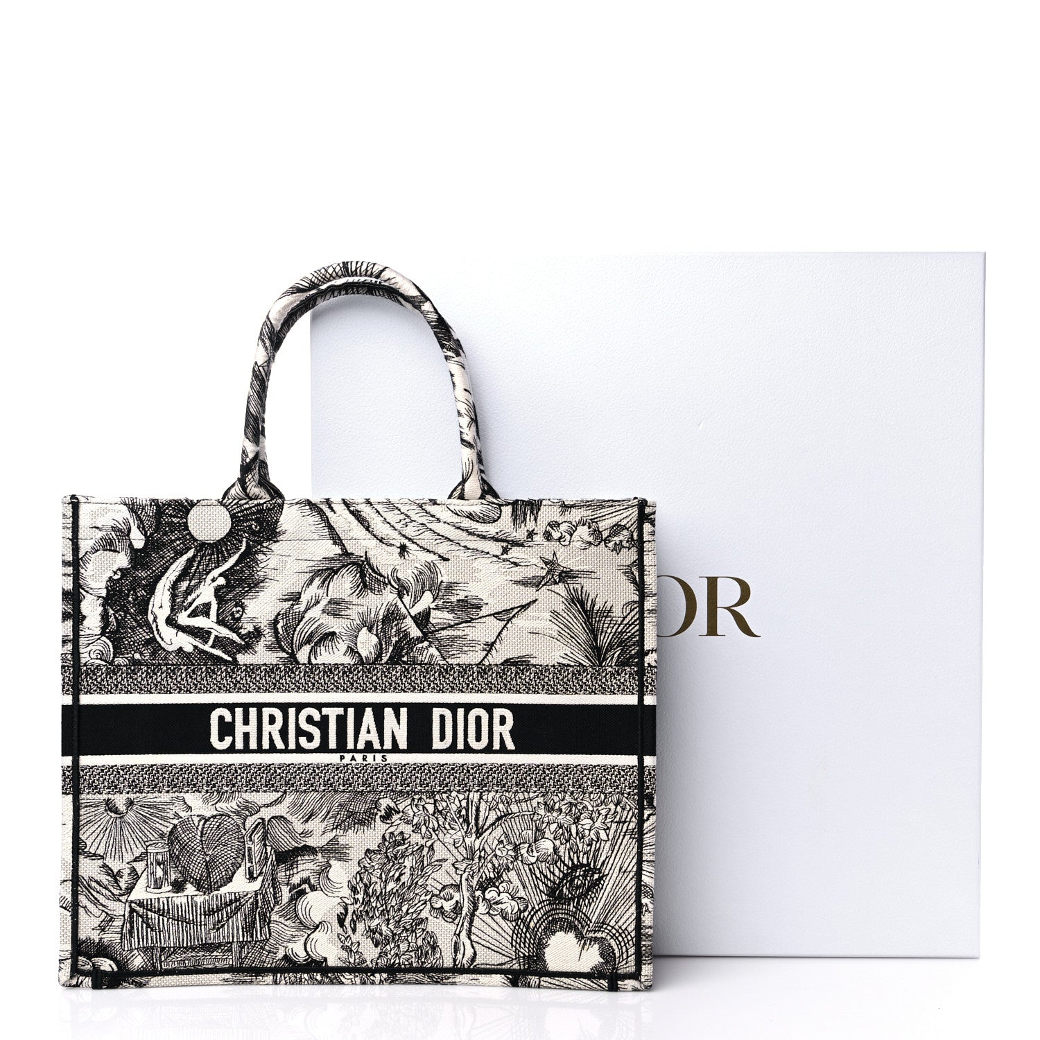 Christian Dior Canvas Embroidered Toile De Jouy Book Tote White Black 10 of 10