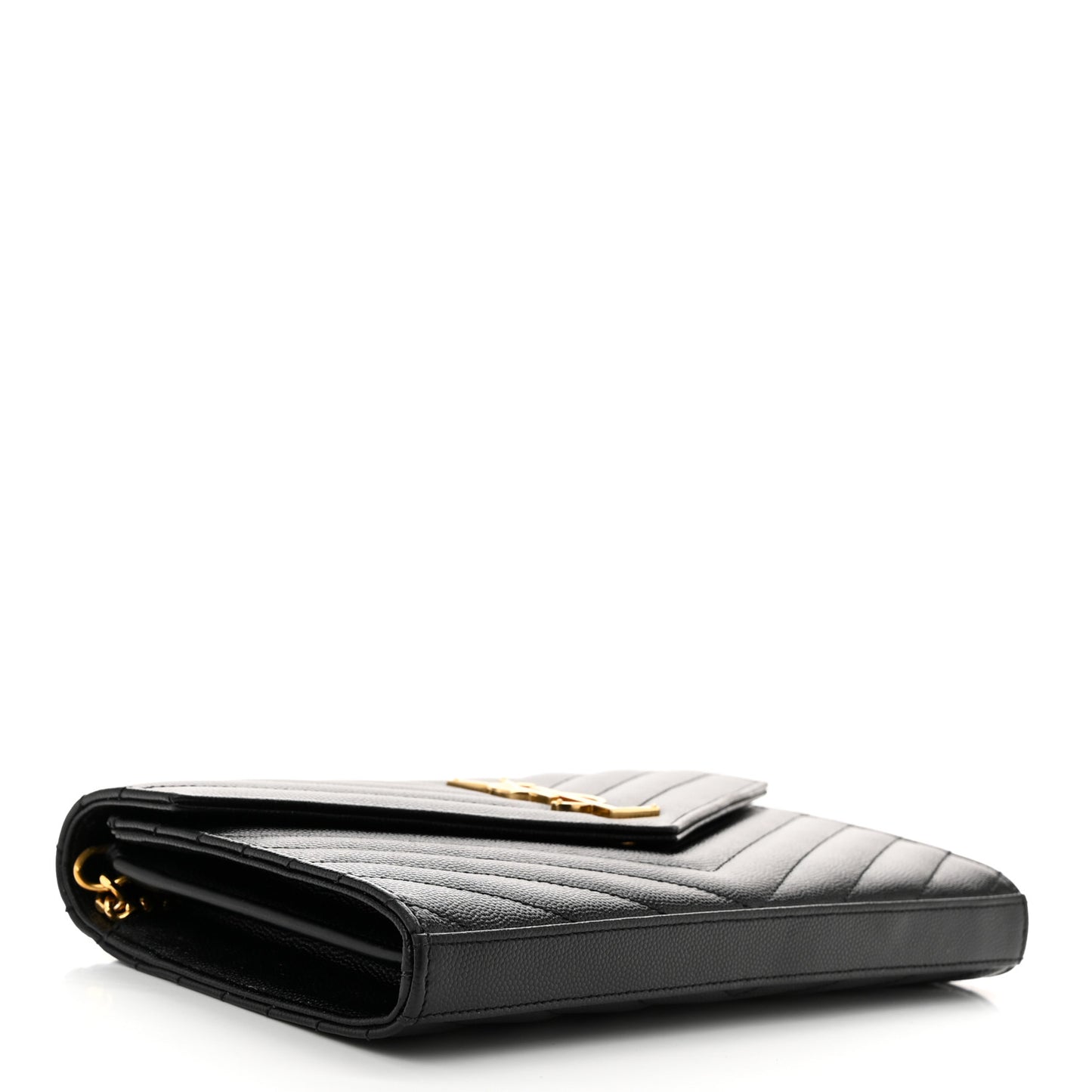 Grain De Poudre Matelasse Chevron Monogram Chain Wallet Black